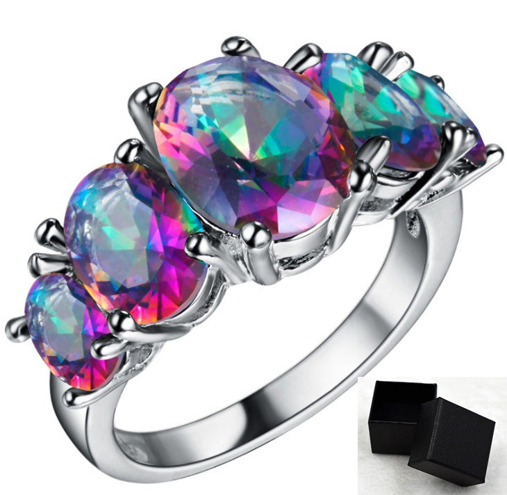 Anillos de circonia cúbica para mujer, anillo de cristal rosa, anillos coloridos de aleación de Zinc, joyería, bisutería