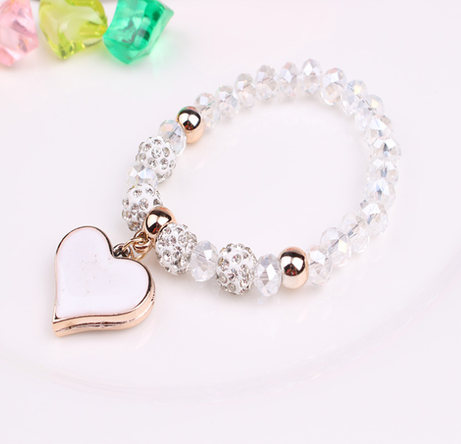 Pulsera de cristal elástica y pulseras de corazón