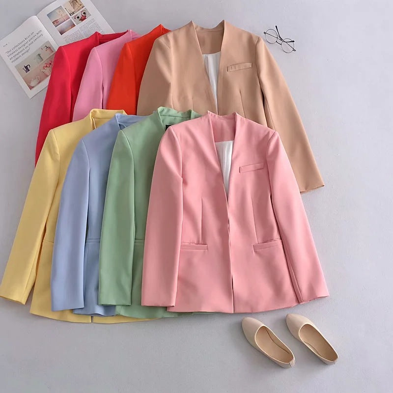 Chaqueta de traje nueva de color liso para mujer