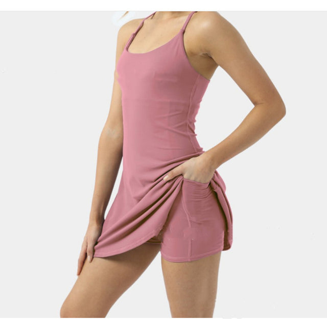 Vestido de tenis Vestidos sin cordones para mujer Falda halter deportiva Pantalones cortos