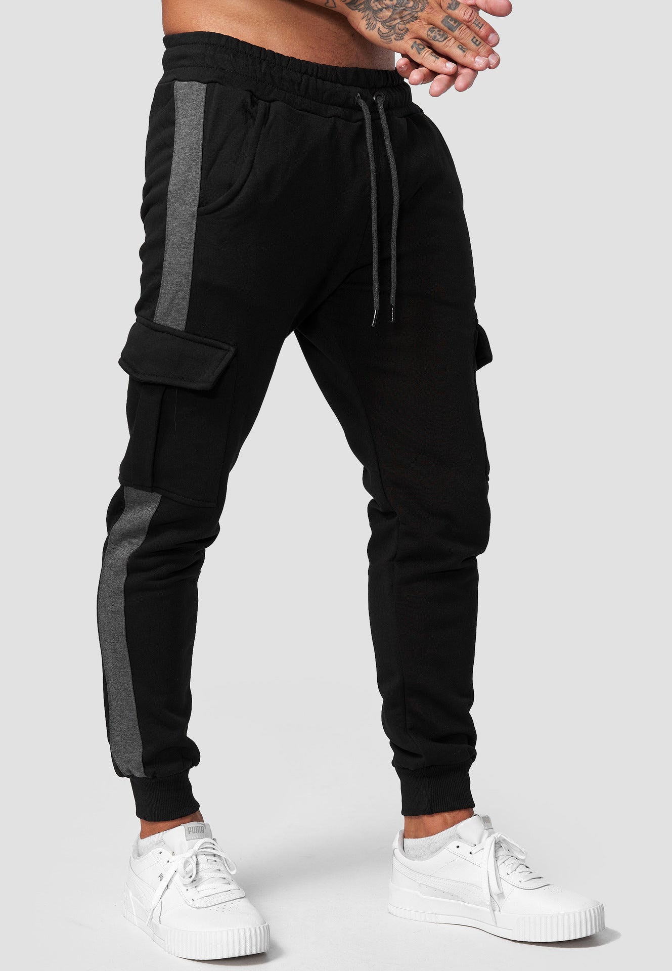 Multi-pocket Plus Fleece Overalls Color Matching Pants Men