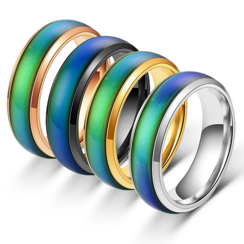 Anillos que cambian de Color, anillo de acero inoxidable, anillos de temperatura y sensación de estado de ánimo para mujeres, hombres, anillos para parejas