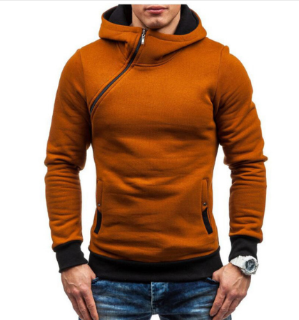 Sudadera con capucha de marca con cremallera oblicua, sudaderas con capucha de Color sólido, chándal de moda para hombre, sudadera con capucha para hombre