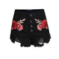 Embroidered loose beard jeans women's shorts