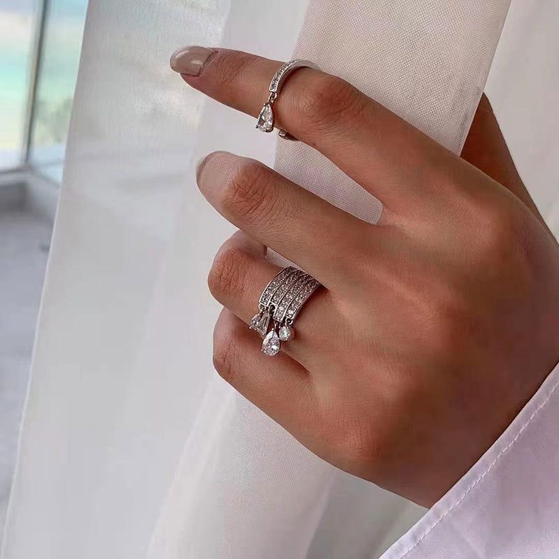 Anillos de geometría de circonio con gota de agua de cristal de circonio para mujer