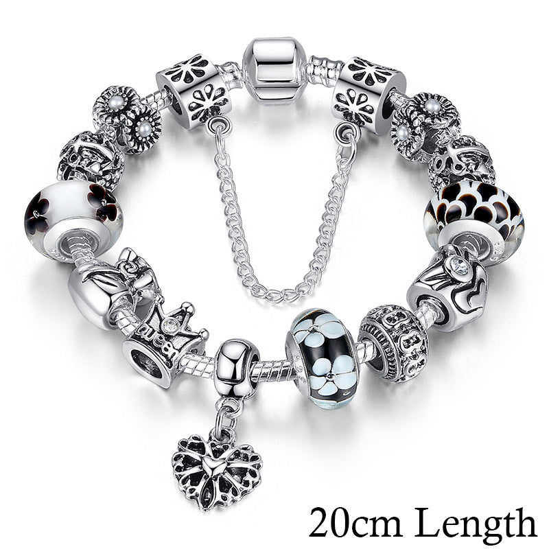 Joyería Pulsera y brazaletes de dijes de plata con pulsera de cuentas de corona de reina para mujer 