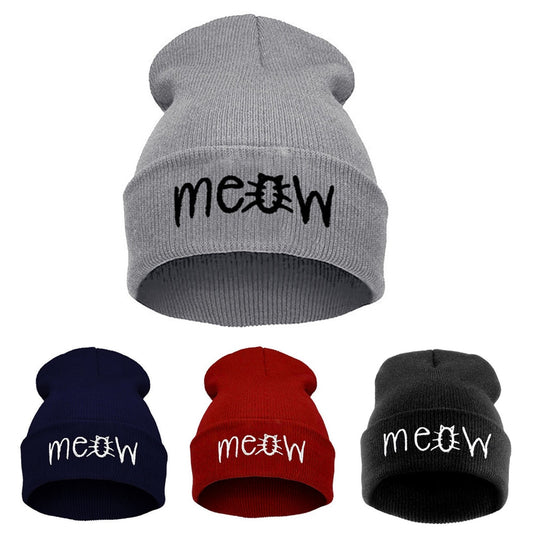 Otoño MEOW hombres mujeres Casual gorros de Hip Hop tejidos de lana Skullies gorros sombrero cálido sombrero de invierno para mujer gorros de invierno