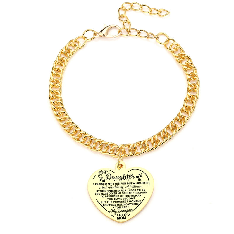 Gold Color To My Daughter Heart Pendant Thick Chain Bracelets For Women