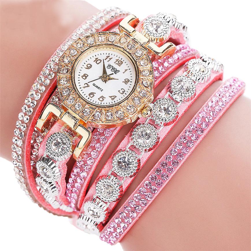 Reloj masculino de cuarzo para mujer, reloj de pulsera con diamantes de imitación de cuero PU para mujer