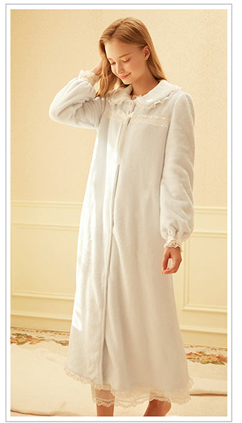 Autumn Winter Women Sleepwear Flannel Robe Thicken Ruffle