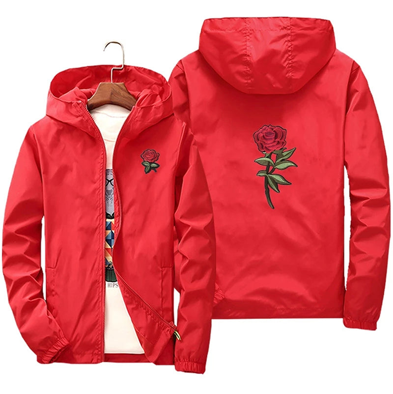 Rose Bomber Hombres Chaqueta Hip Hop Slim Fit Flores Piloto Hombres Abrigo Hombres Chaquetas Con Capucha