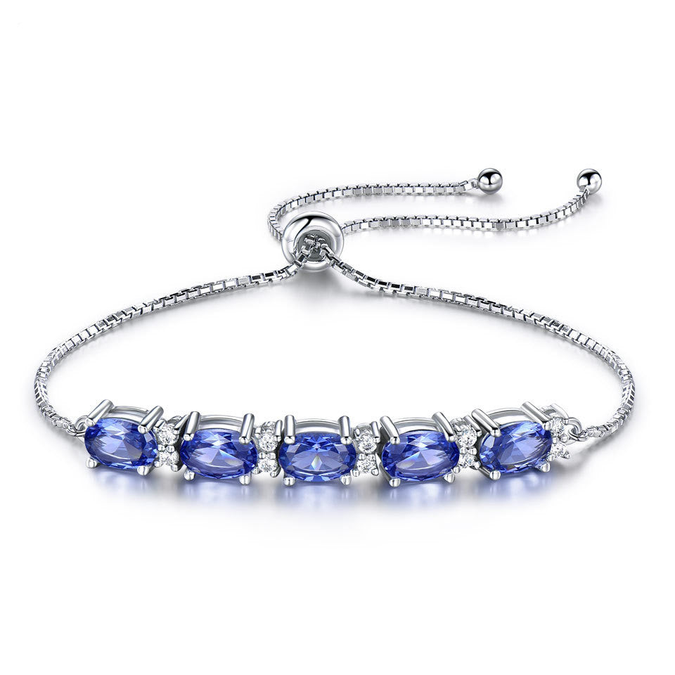 Pulseras para mujer con piedras preciosas y topacio azul, pulsera de eslabones de cadena ajustable, joyería de Navidad