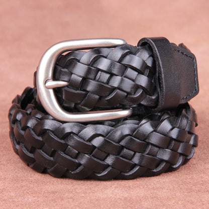Hand-woven Belt Men's Simple Pin Buckle First Layer Pure Cowhide Retro Leather Men
