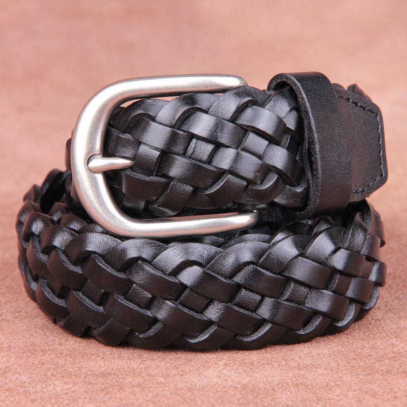 Hand-woven Belt Men's Simple Pin Buckle First Layer Pure Cowhide Retro Leather Men
