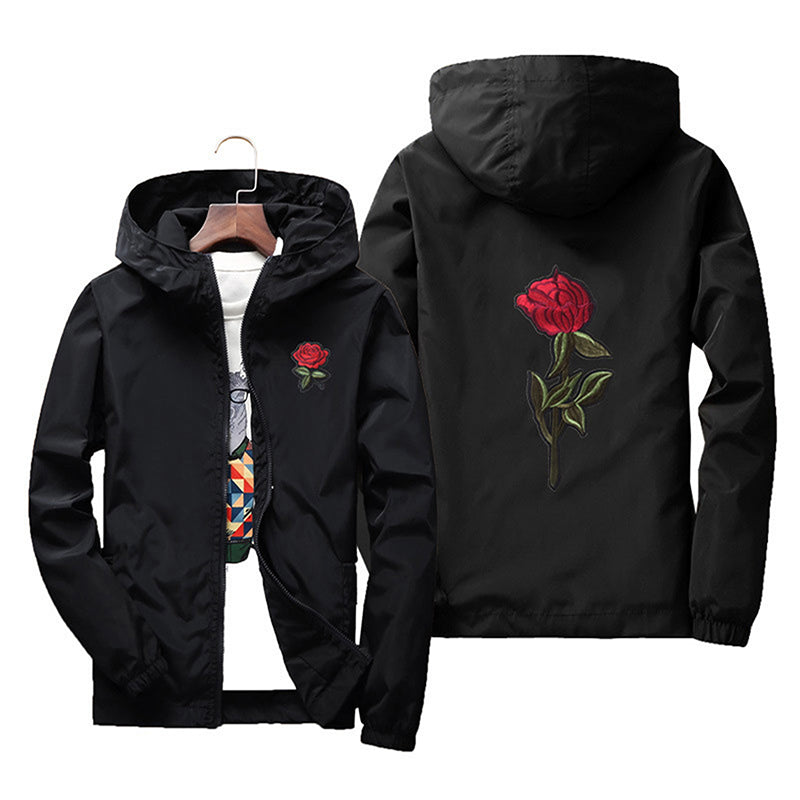 Rose Bomber Hombres Chaqueta Hip Hop Slim Fit Flores Piloto Hombres Abrigo Hombres Chaquetas Con Capucha