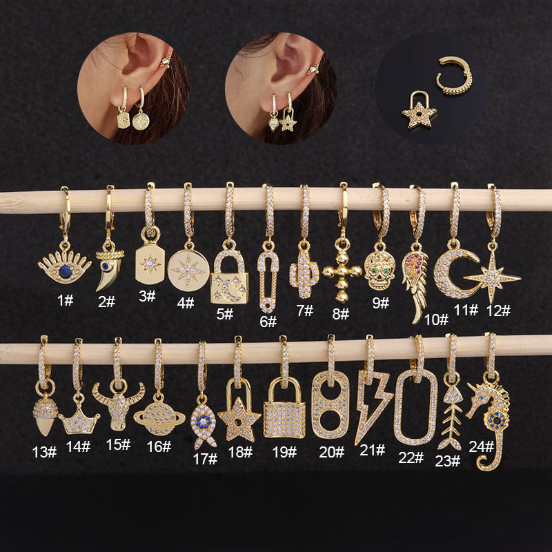 Personalized Fashion Female Inlaid Zircon Piercing Earrings