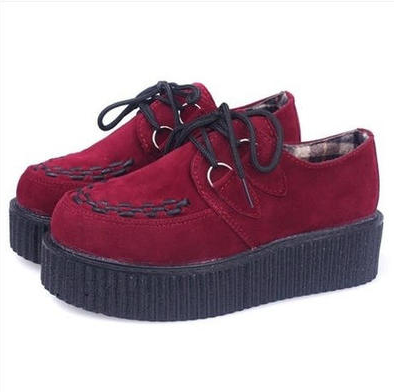 Zapatos de mujer Zapatos de plataforma plana Zapatos casuales de mujer negros con cordones Creepers de punta redonda Mujer