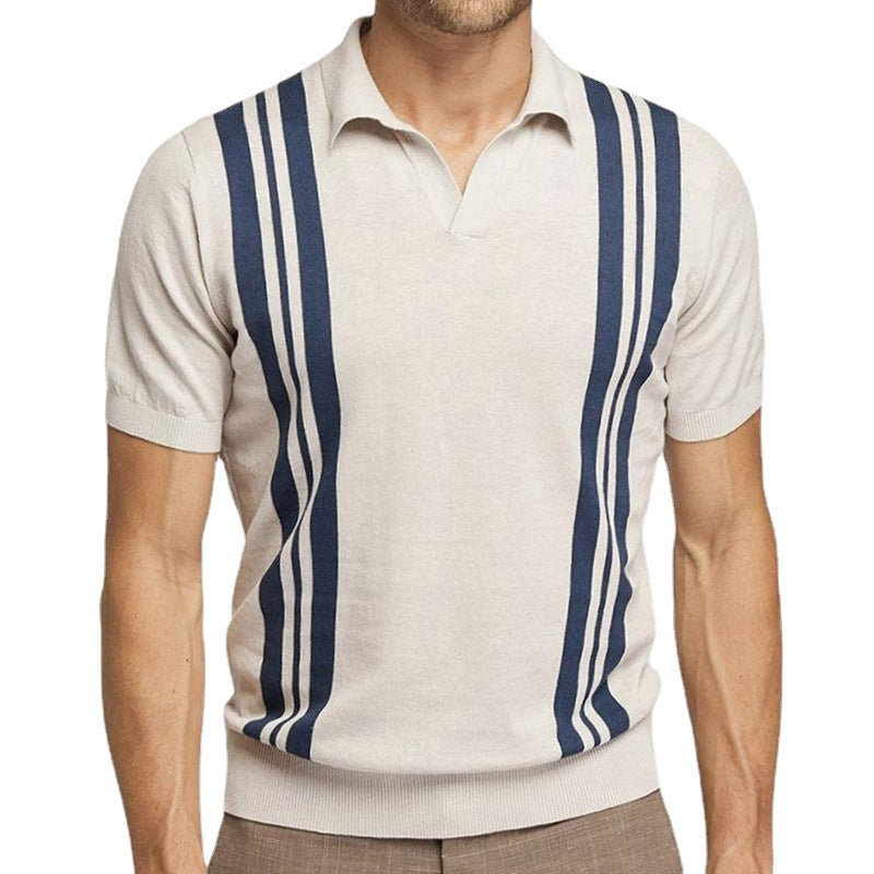 Nuevo suéter de manga corta a rayas de verano para hombre, Polo informal con solapa delgada para hombre SY0095