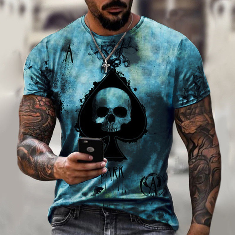 Camiseta con estampado 3D de calavera y espadas, moda urbana para hombres