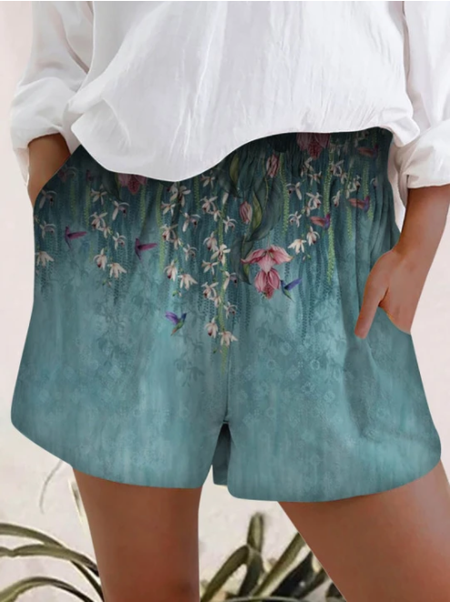 Pantalones cortos elásticos estampados de cintura alta para mujer