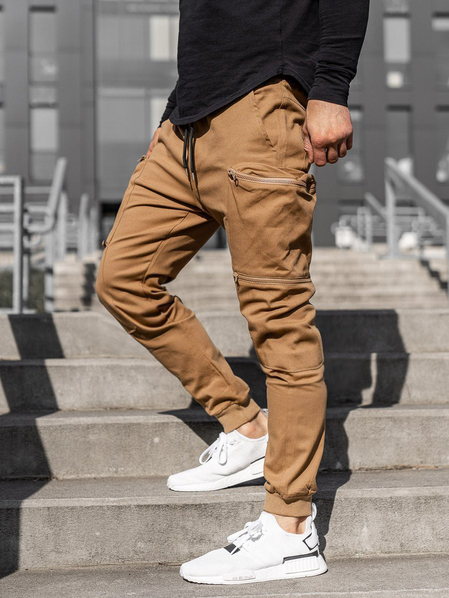 Pantalones atados a la moda con múltiples bolsillos para hombre