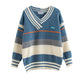Asymmetric Contrast Color V-neck Sweater For Men And Women