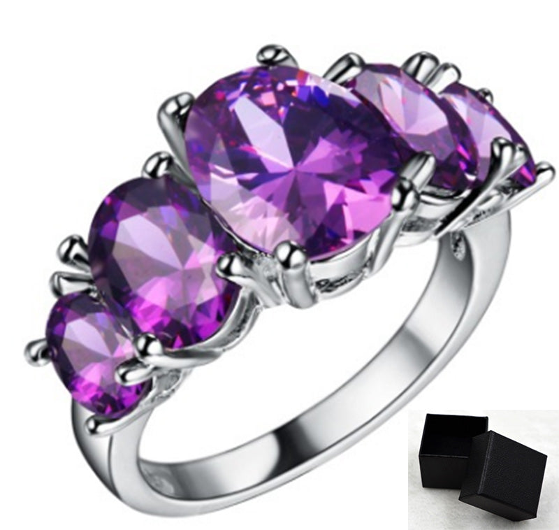 Anillos de circonia cúbica para mujer, anillo de cristal rosa, anillos coloridos de aleación de Zinc, joyería, bisutería