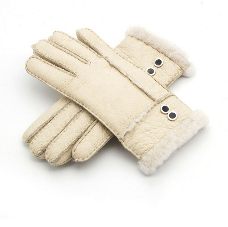 Guantes de piel de oveja cortavientos para mujer.