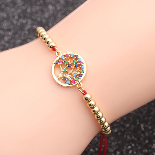 Pulsera Simple de circón creativa de Europa y América, pulsera de cuerda roja con árbol de la suerte para mujer