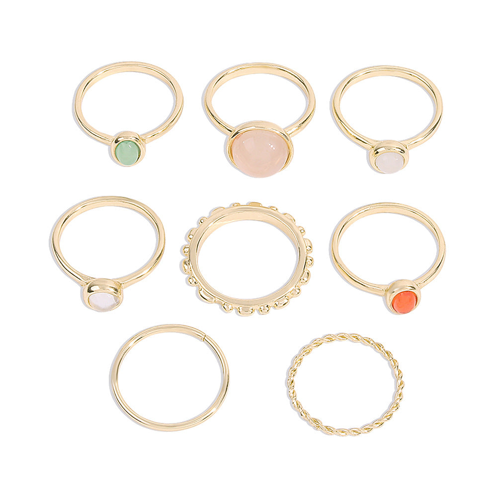 Anillos de dedo metálicos de piedra de colores, anillos combinados para mujeres y niñas