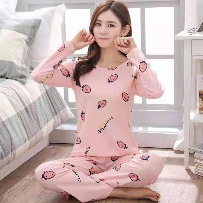 Conjunto de pijamas para mujer, ropa de dormir con estampado de dibujos animados lindo, conjuntos de salón de 2 piezas