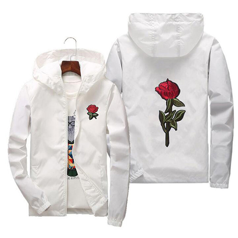 Rose Bomber Hombres Chaqueta Hip Hop Slim Fit Flores Piloto Hombres Abrigo Hombres Chaquetas Con Capucha