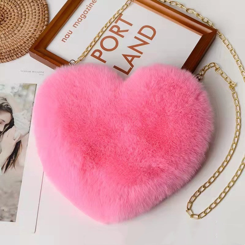 Bolsos de amor para mujer, bolsos de hombro con cadena de felpa, bolso de fiesta del día de San Valentín