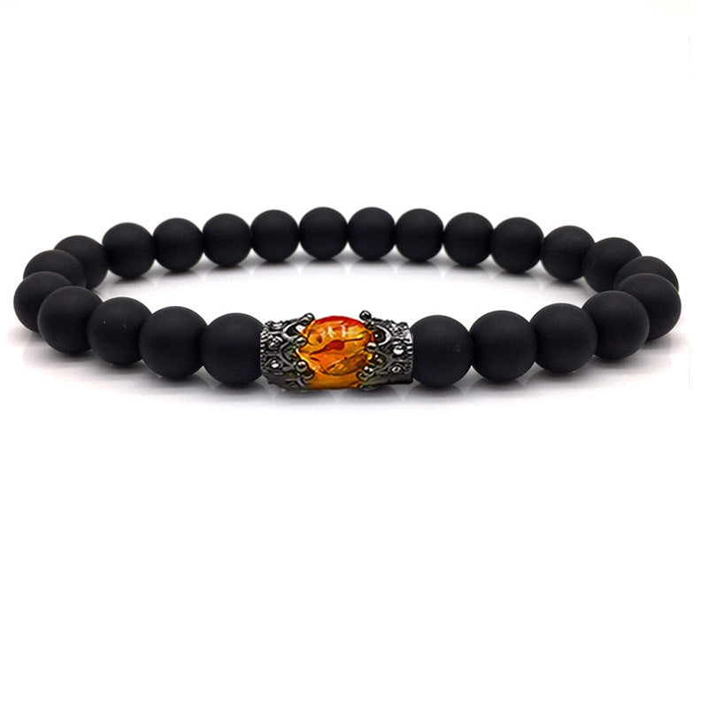 Obsidiana Ojo de Tigre Pino de corteza blanca Pulsera de corona de aleación vintage Pulsera de cuentas para hombres y mujeres europeos y americanos