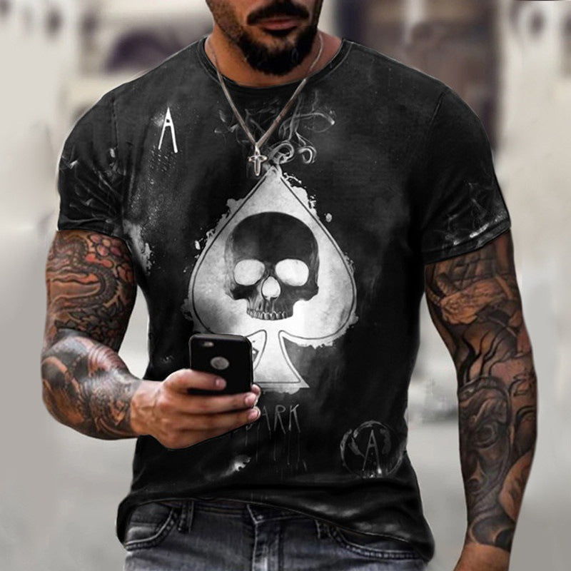 Camiseta con estampado 3D de calavera y espadas, moda urbana para hombres