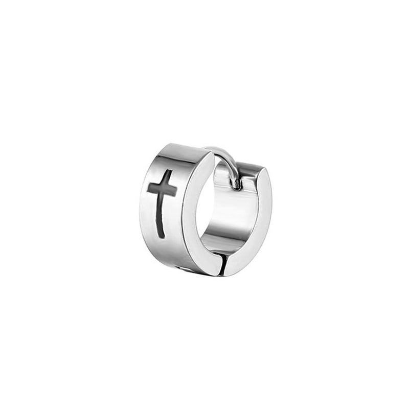 Black Silver Stainless Steel Cross Stud Earrings For Men