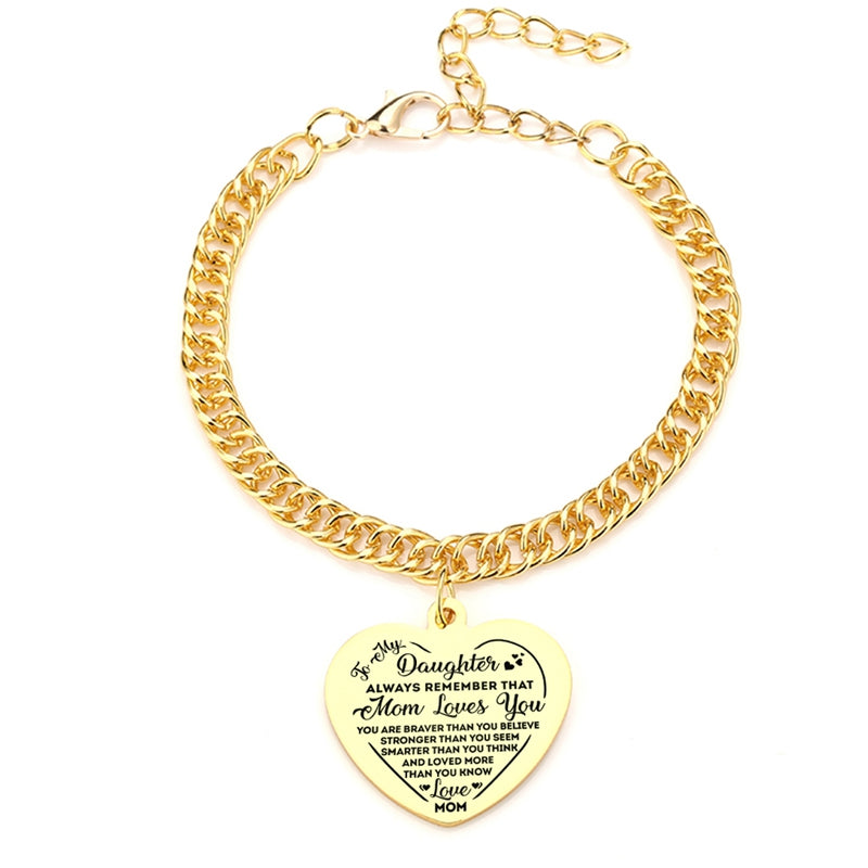 Gold Color To My Daughter Heart Pendant Thick Chain Bracelets For Women