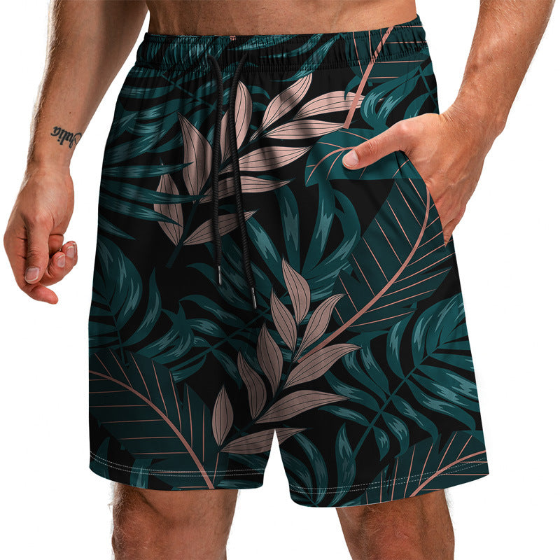 Novedad de verano, pantalones cortos con estampado 3D de la serie Leaf, pantalones sueltos de playa, pantalones cortos casuales de moda para hombres