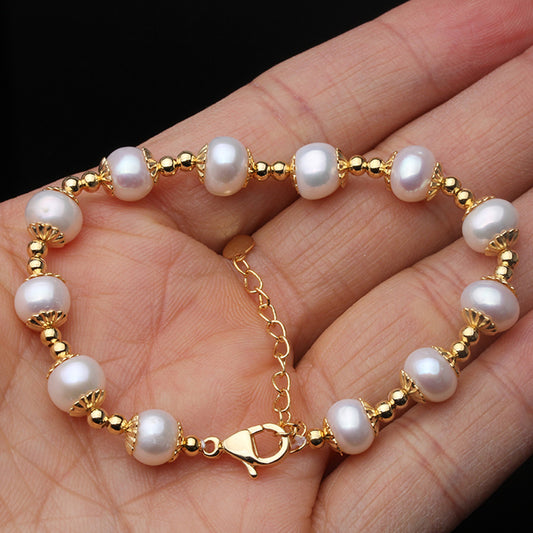 Real Freshwater Round Pearl Bracelet For Women Natural Pearl