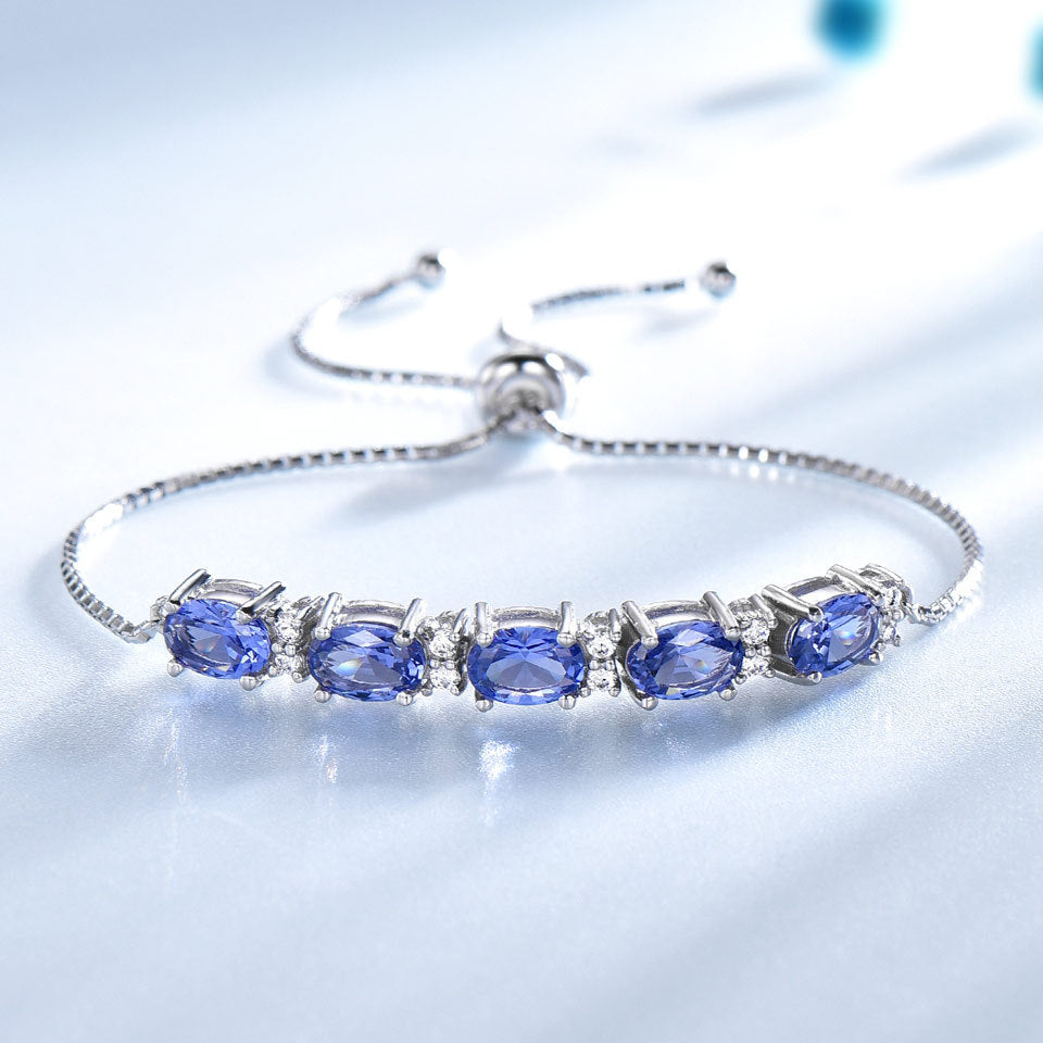 Pulseras para mujer con piedras preciosas y topacio azul, pulsera de eslabones de cadena ajustable, joyería de Navidad