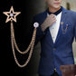 Fashion Tassel Chain Pentagram Rhinestone Brooch For Men and Women