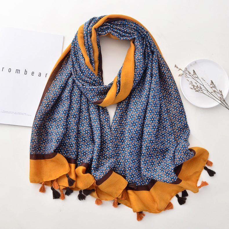 Printed Fringe Scarf Long Scarf Shawl Literary Fan