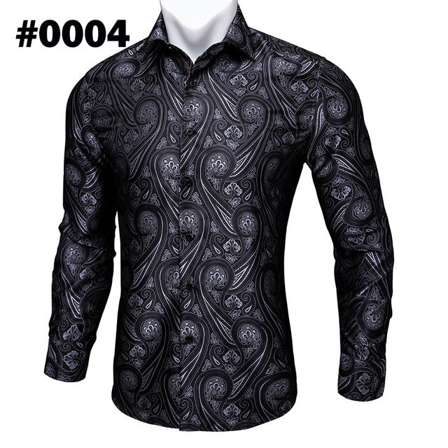 Camisas Barry.Wang Teal Paisley de seda Floral para hombre, camisas informales de manga larga de otoño con flores para hombre, camisa de vestir de diseñador, BCY-05