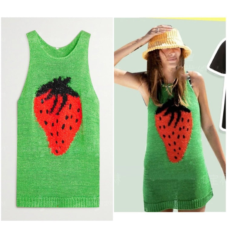 Women's Fashion Strawberry Pattern Tank Top Dress