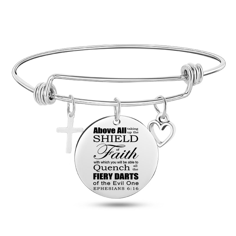 Cross Heart Charms Bible Psalm Stainless Steel Bangle  Bracelets