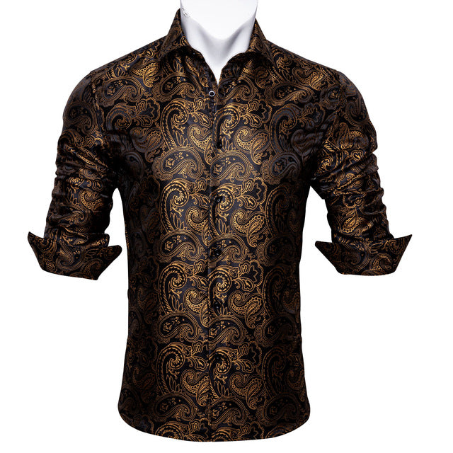 Camisas Barry.Wang Teal Paisley de seda Floral para hombre, camisas informales de manga larga de otoño con flores para hombre, camisa de vestir de diseñador, BCY-05