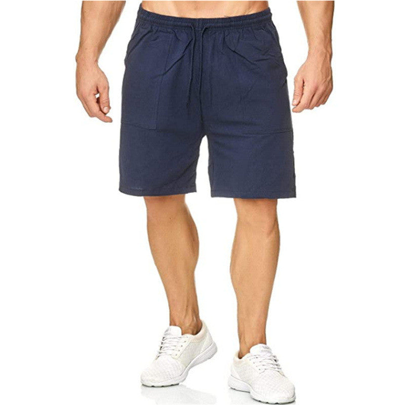 Pantalones cortos deportivos y de ocio para hombre, pantalones cortos de algodón y lino para hombre