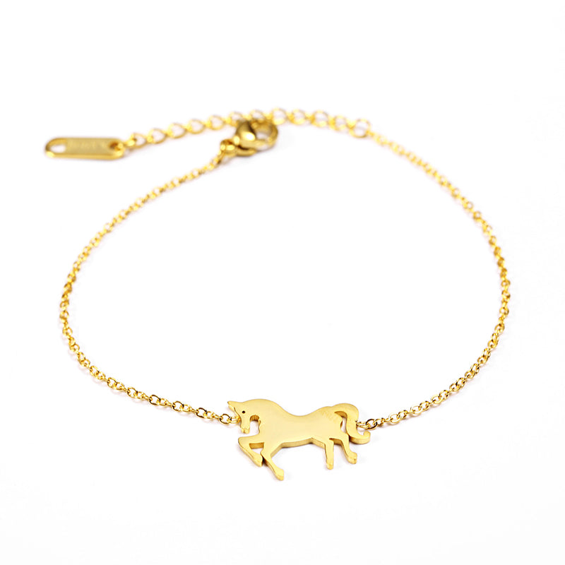 Pulsera con dije de caballo unicornio de acero inoxidable dorado a la moda, pulseras de cadena de plata delicadas para mujeres y niñas, regalo de joyería