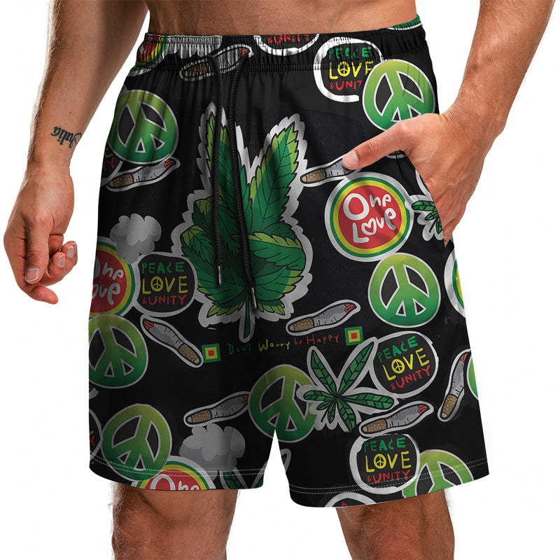 Novedad de verano, pantalones cortos con estampado 3D de la serie Leaf, pantalones sueltos de playa, pantalones cortos casuales de moda para hombres