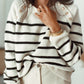 Striped Sweater Pullover Shoulder Button Sweater Women